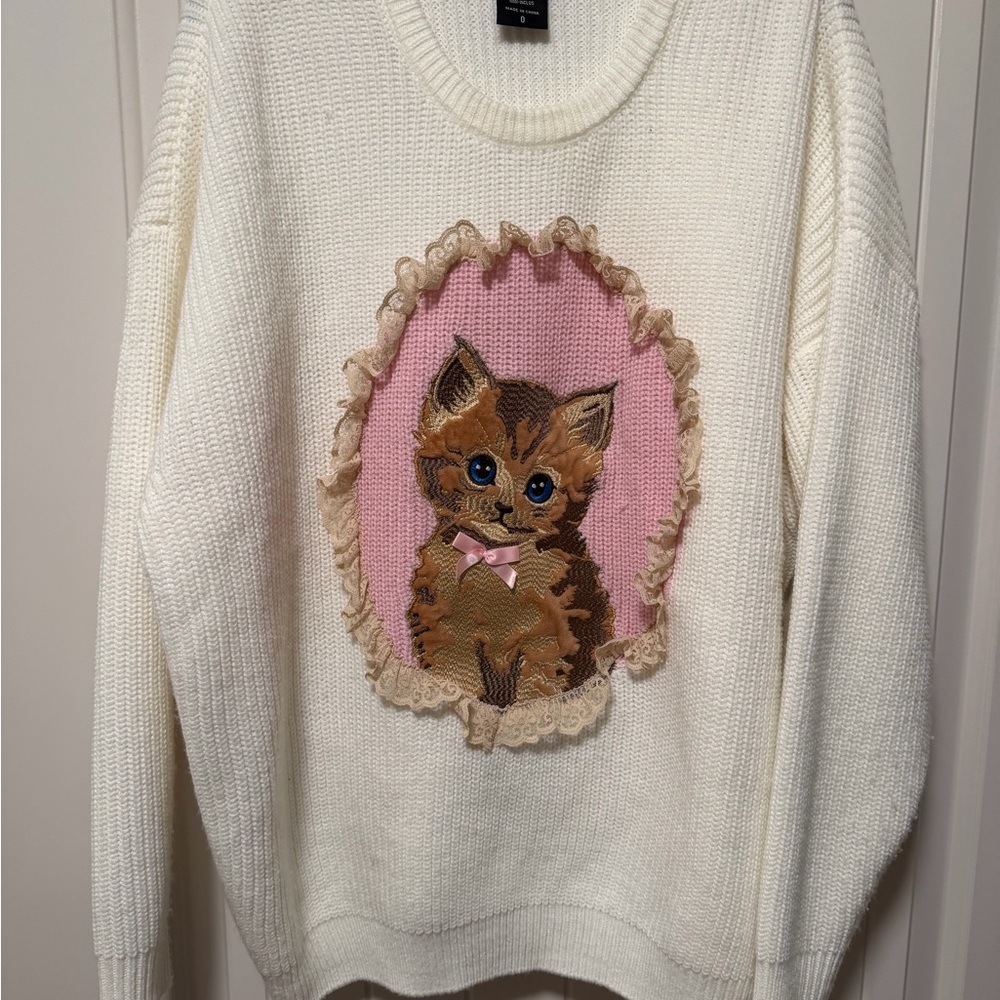 Cute Cat Sweater with Pink Accent